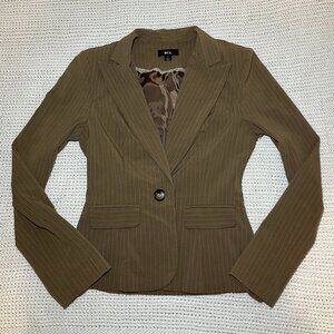 BCX Juniors‎ Medium Brown Pinstripe Blazer Fitted Button Jacket Womens Small Fit